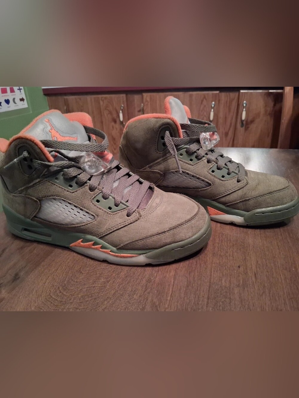 Nike Air Jordan 5 Retro Olive Army-Solar Orange Kids 440889-308 Youth Size 5.5Y
